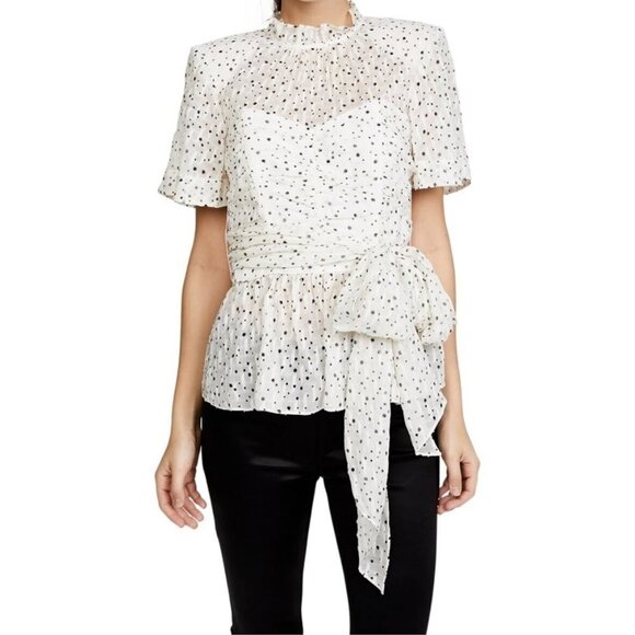 Rebecca Taylor Women's Size US6 Small Snow Combo White Black Star Blouse Tie Top - Picture 1 of 10